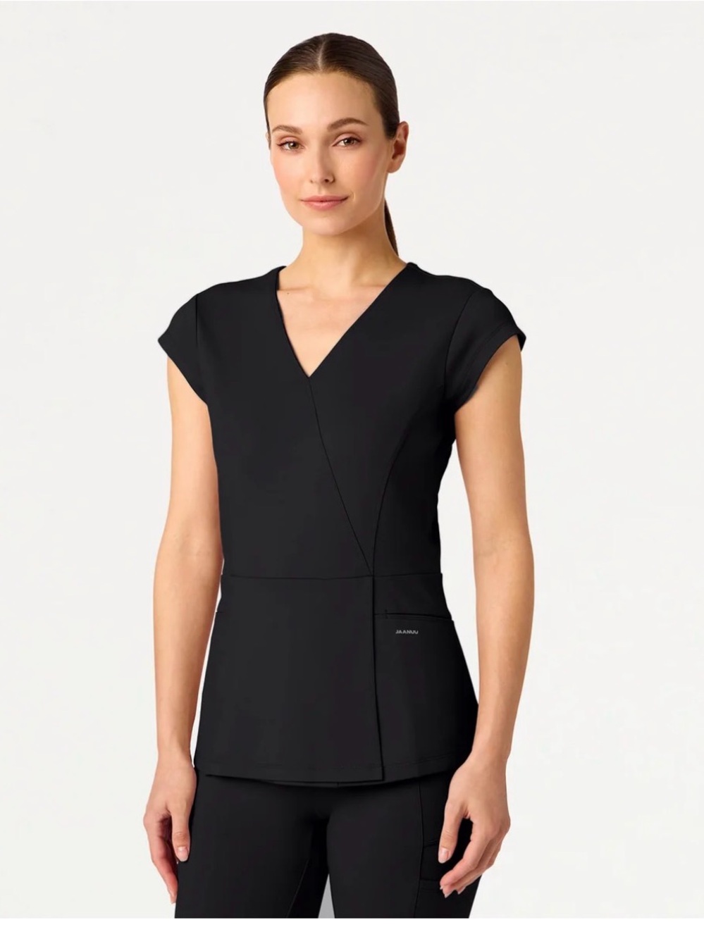 Black Isla Mock-Wrap Scrub Top